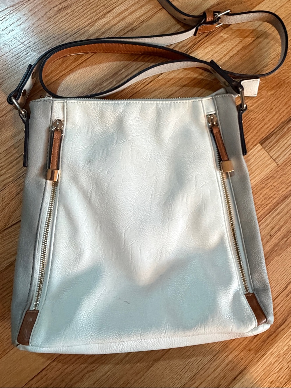 Cesca Cream Crossbody Bag with Brown Trim and Gold Accents